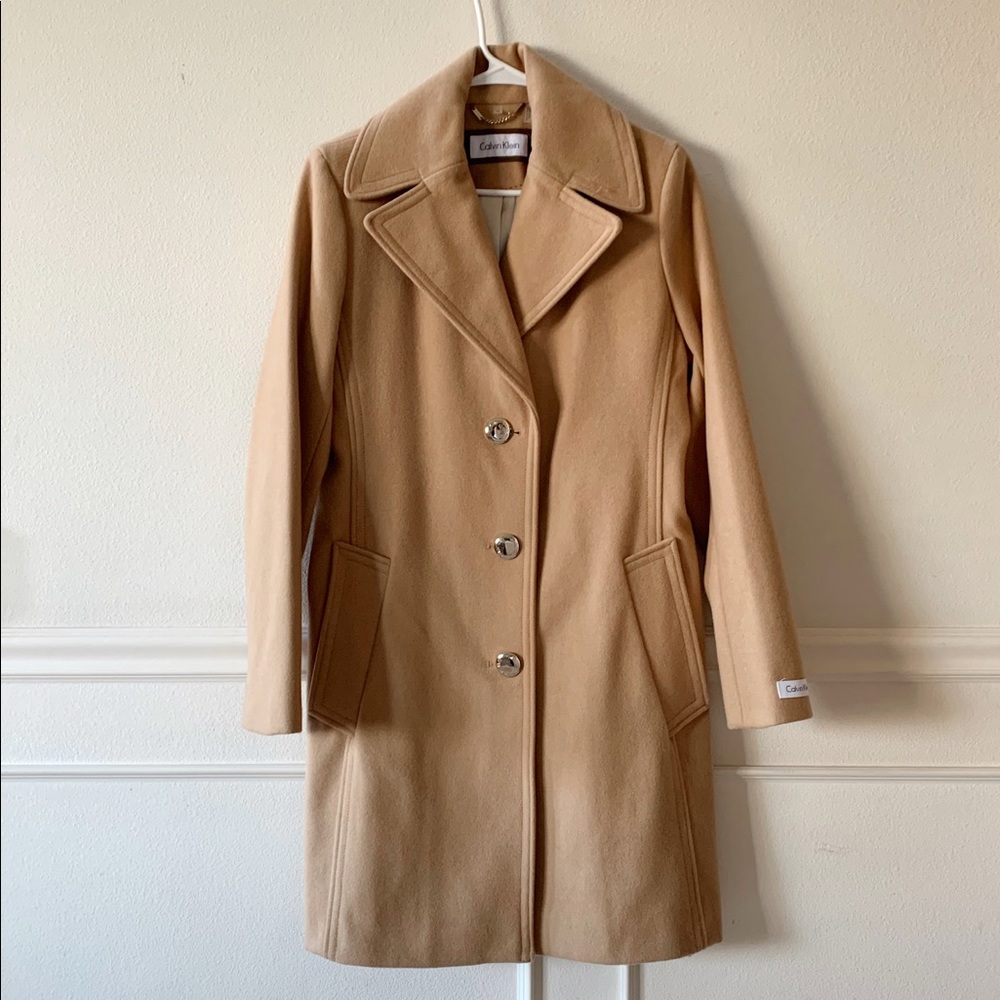 Calvin Klein Tan Wool Blend Trench Coat